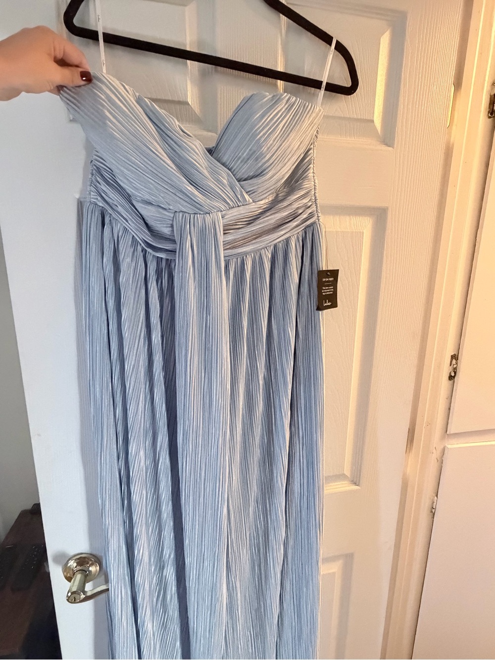 Lulu's Soft Blue Strapless Pleated Maxi Dress